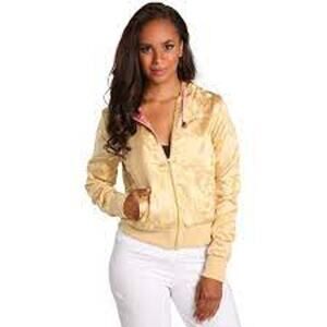 NEW Sweet Vibes Gold Jacquard Shimmery Hoodie with Pink Satiny Interior Size M